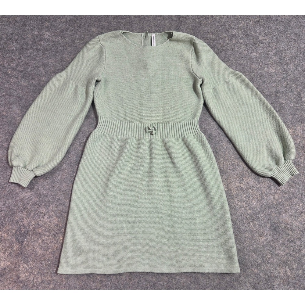 Janie and Jack Girls Sage Green Puff Sleeve Knit Sweater Dress Size 12